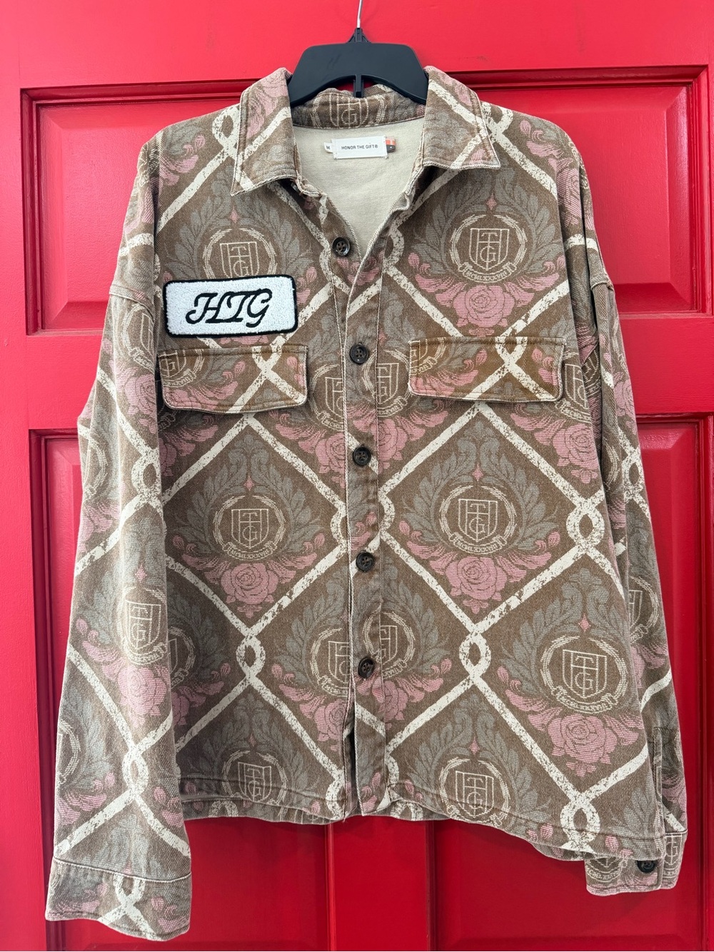 Honor The Gift Monogram Crest Work Shirt Jacket Brown Size M NWT Sample Rare